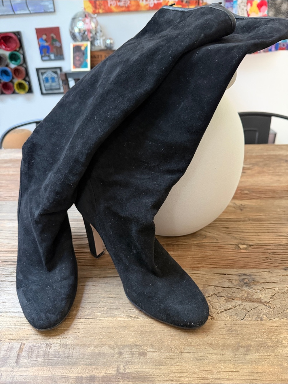 Stuart Weitzman Black Suede Over-the-Knee Heeled Boots